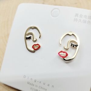 Brand New Gold Plated Woman Face Earrings